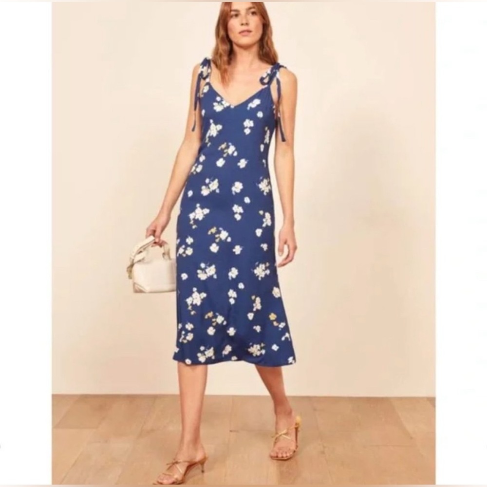 Reformation Jade Blue Floral Midi Dress size M